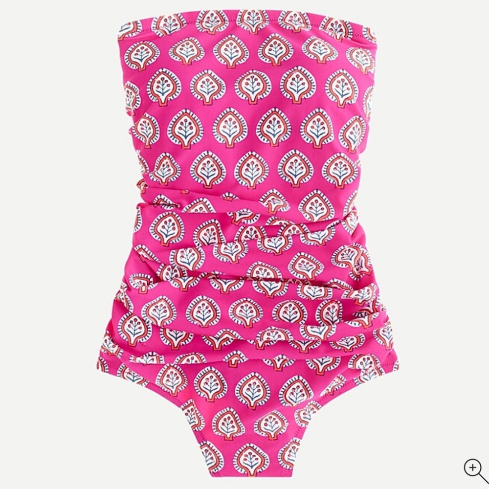 NWT SZ Blockprint J. Crew Ruched One Piece Swimsuit in Bagru print
